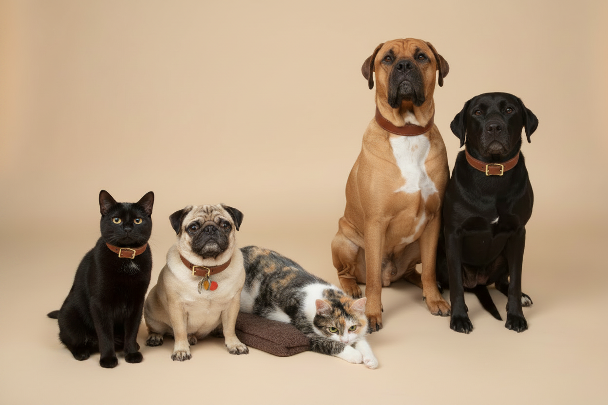 Animaux avec colliers en cuir sans chaîne