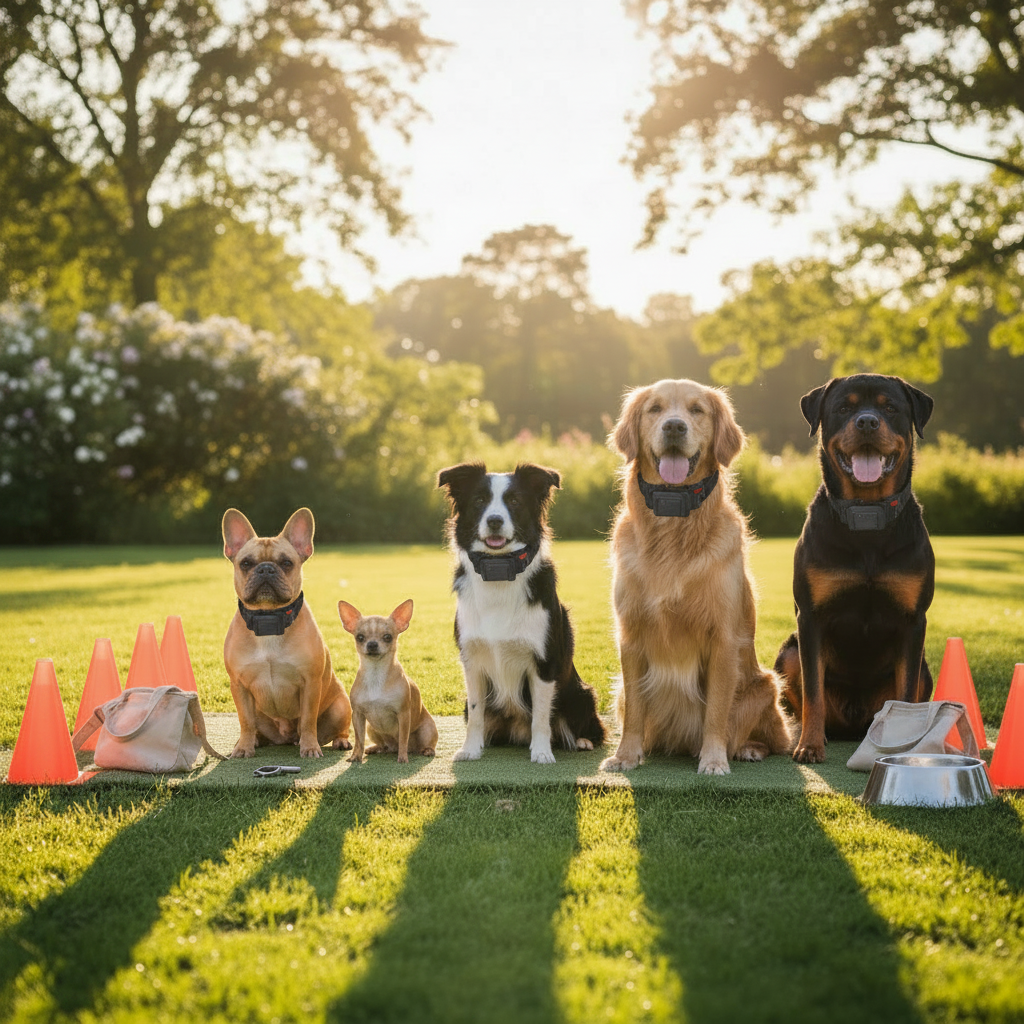 Chiens avec colliers de dressage visibles