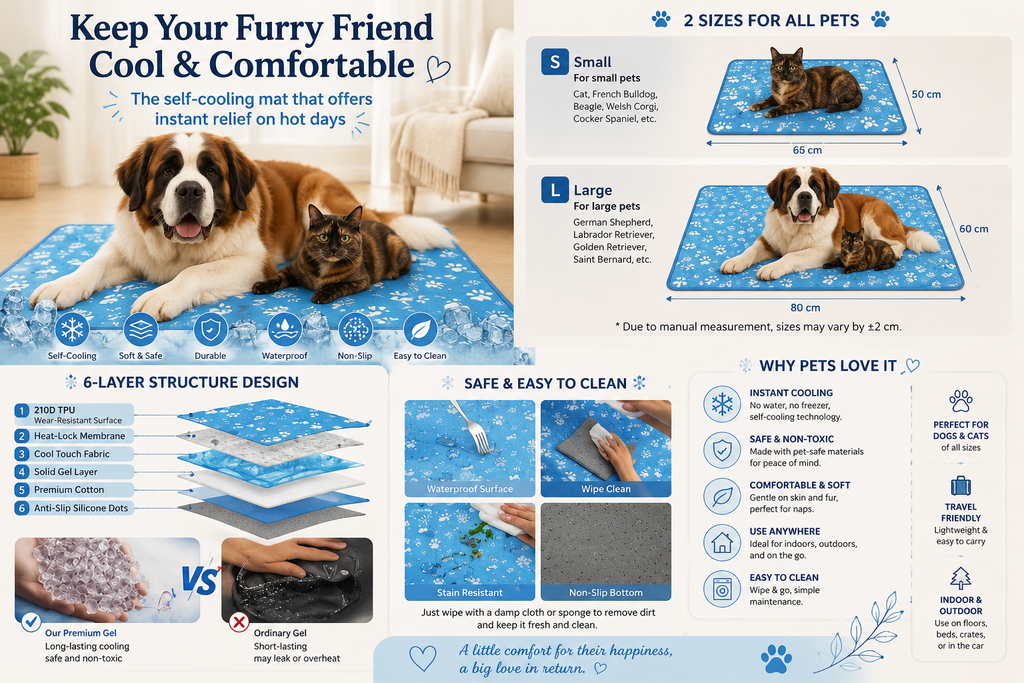 Tapis Rafraîchissant pour Chien – Gel Non Toxique, Imperméable, Intérieur & Extérieur