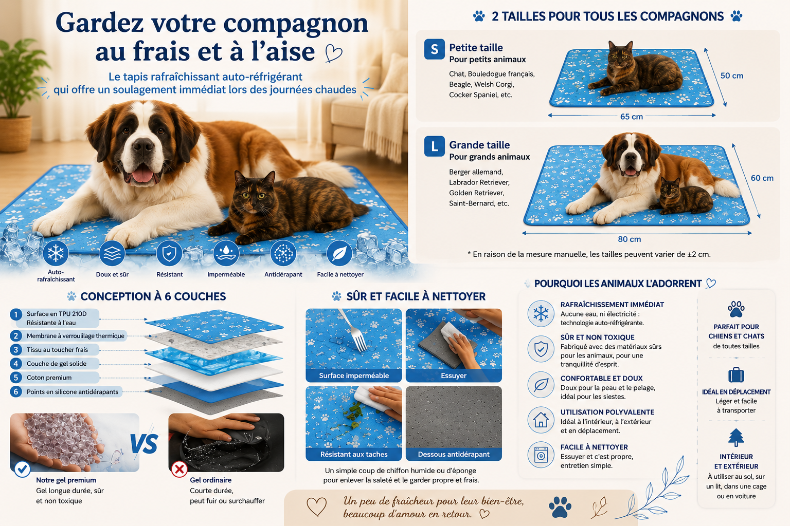 Tapis Rafraîchissant pour Chien – Gel Non Toxique, Imperméable, Intérieur & Extérieur
